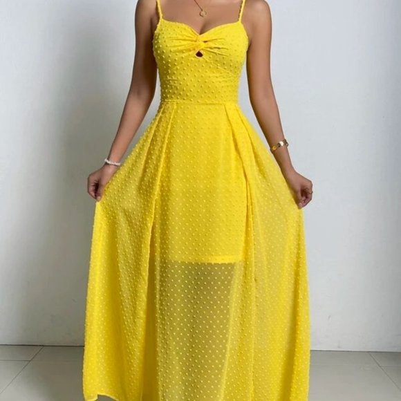 YELLOW Swiss Dot Cami Maxi Dress - Picture 5 of 9